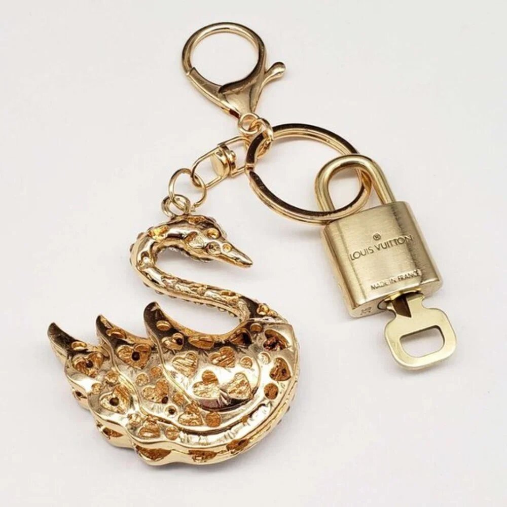 Authentic Louis Vuitton Padlock & Key Gold ✨Unbranded Swan Bag Charm Keychain